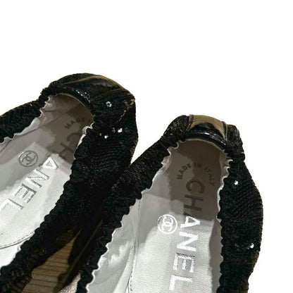 Chanel Camellia Flat Shoes Pumps Sequins Black — view 4