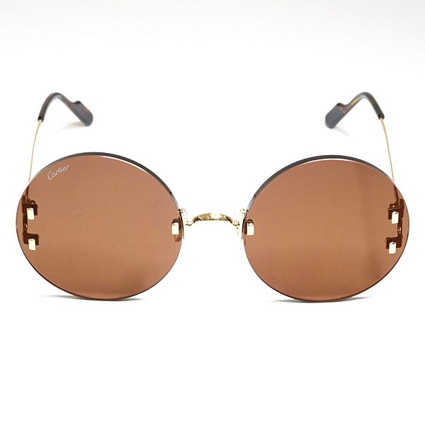 Cartier Decor C Sunglasses 002 Dark Brown Gold Havana Round Rimless Eyewear — view 5