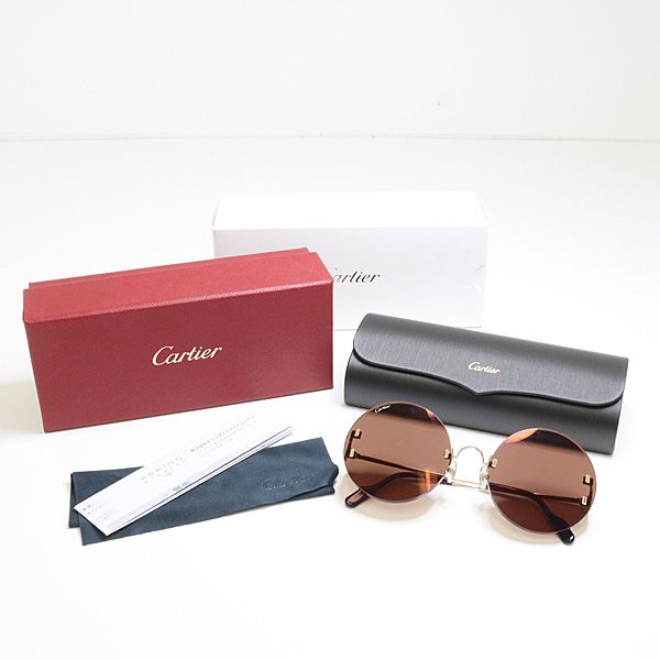 Cartier Decor C Sunglasses 002 Dark Brown Gold Havana Round Rimless Eyewear — view 6
