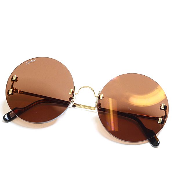Cartier Decor C Sunglasses 002 Dark Brown Gold Havana Round Rimless Eyewear — view 2