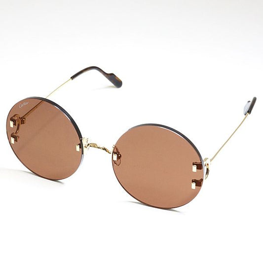Cartier Decor C Sunglasses 002 Dark Brown Gold Havana Round Rimless Eyewear