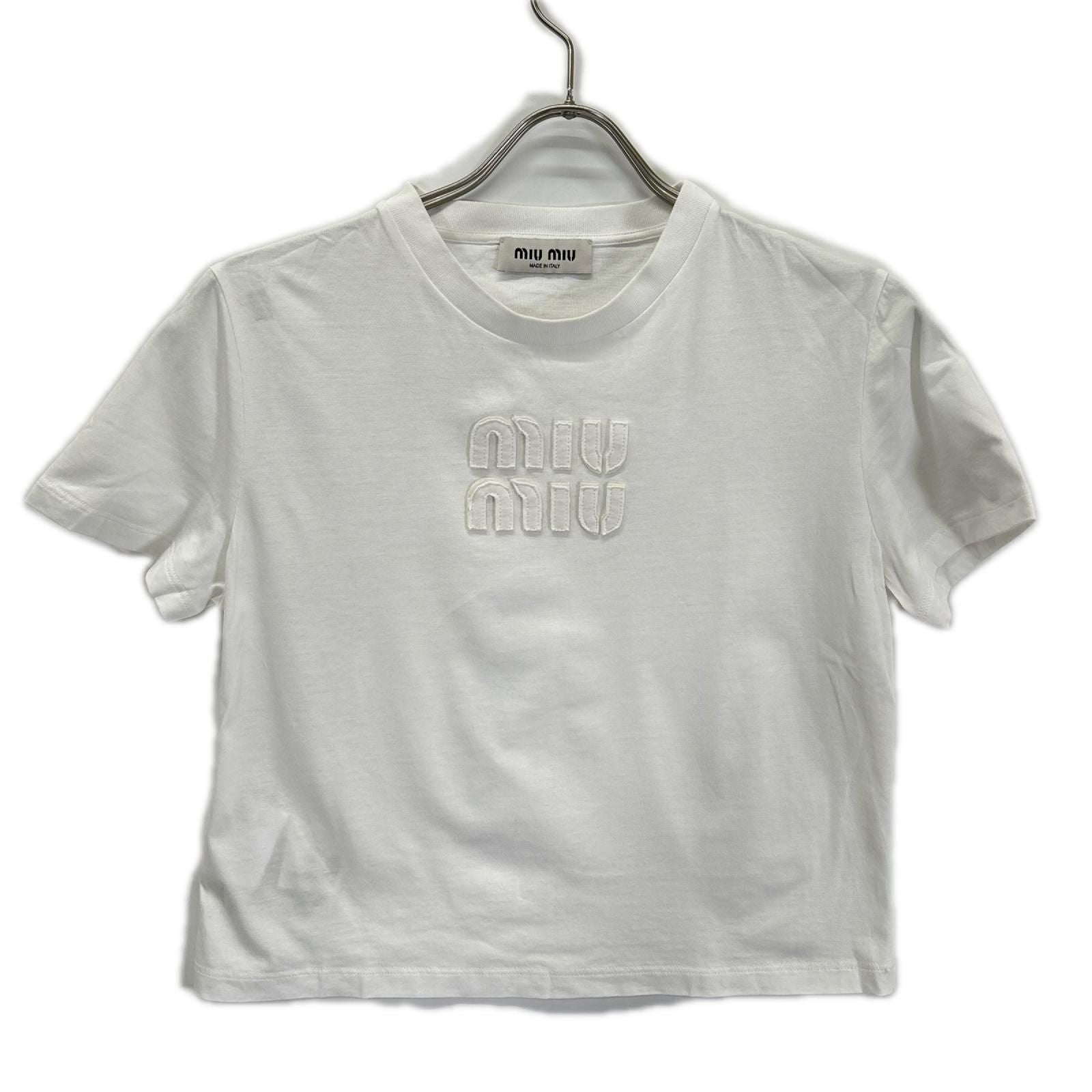 Miu Miu White Logo Cropped T-Shirt