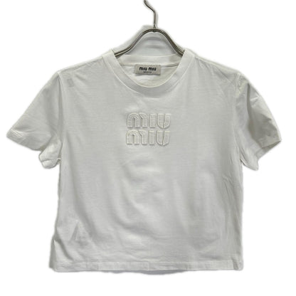 Miu Miu White Logo Cropped T-Shirt
