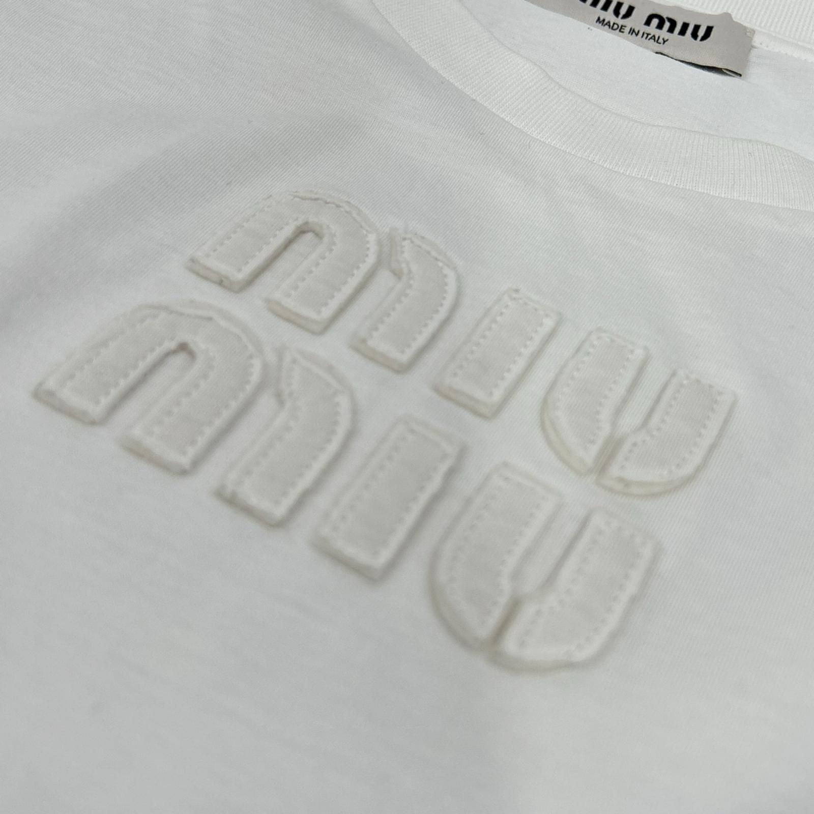 Miu Miu White Logo Cropped T-Shirt — view 8