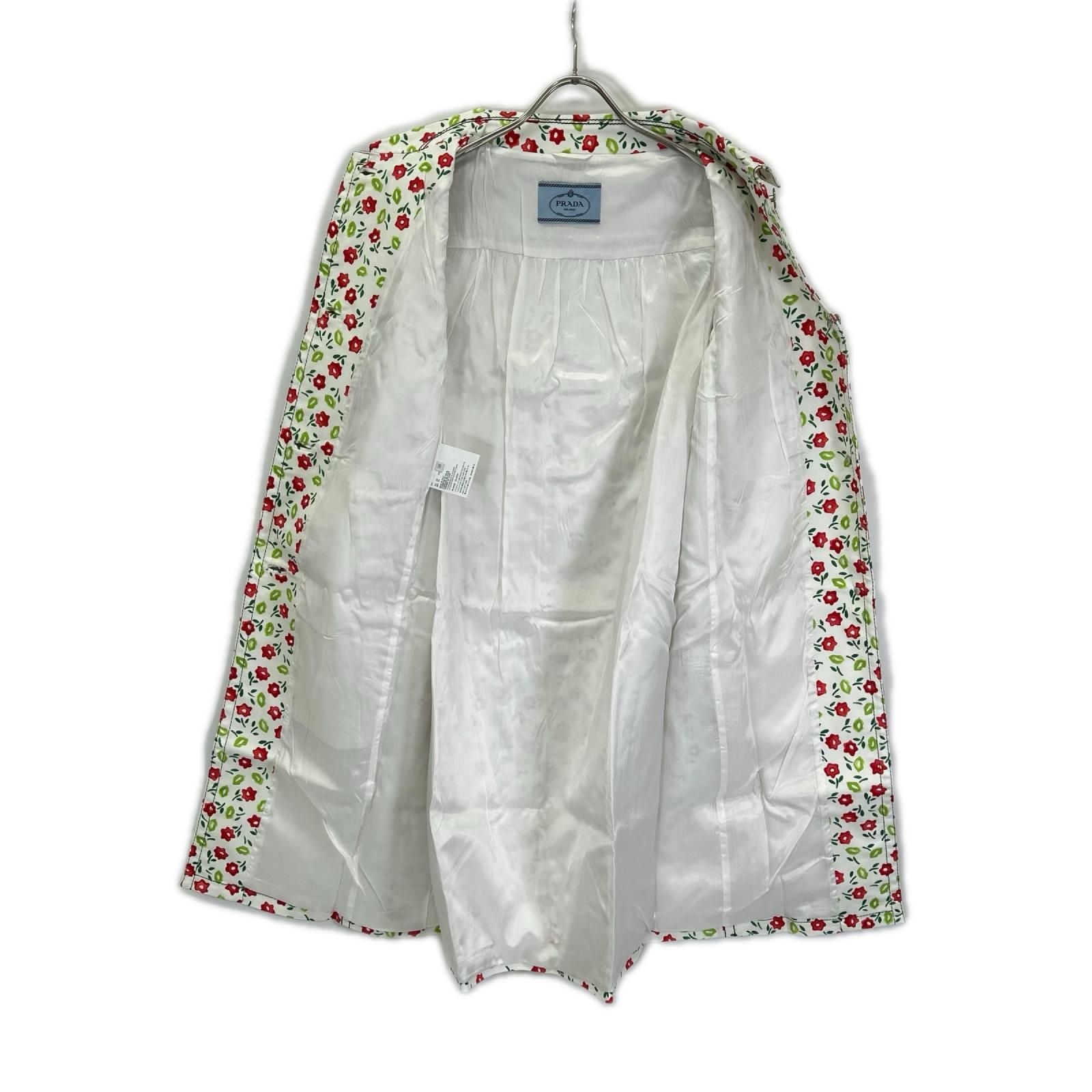 Prada White Floral Pattern Spring Coat 38 — view 3