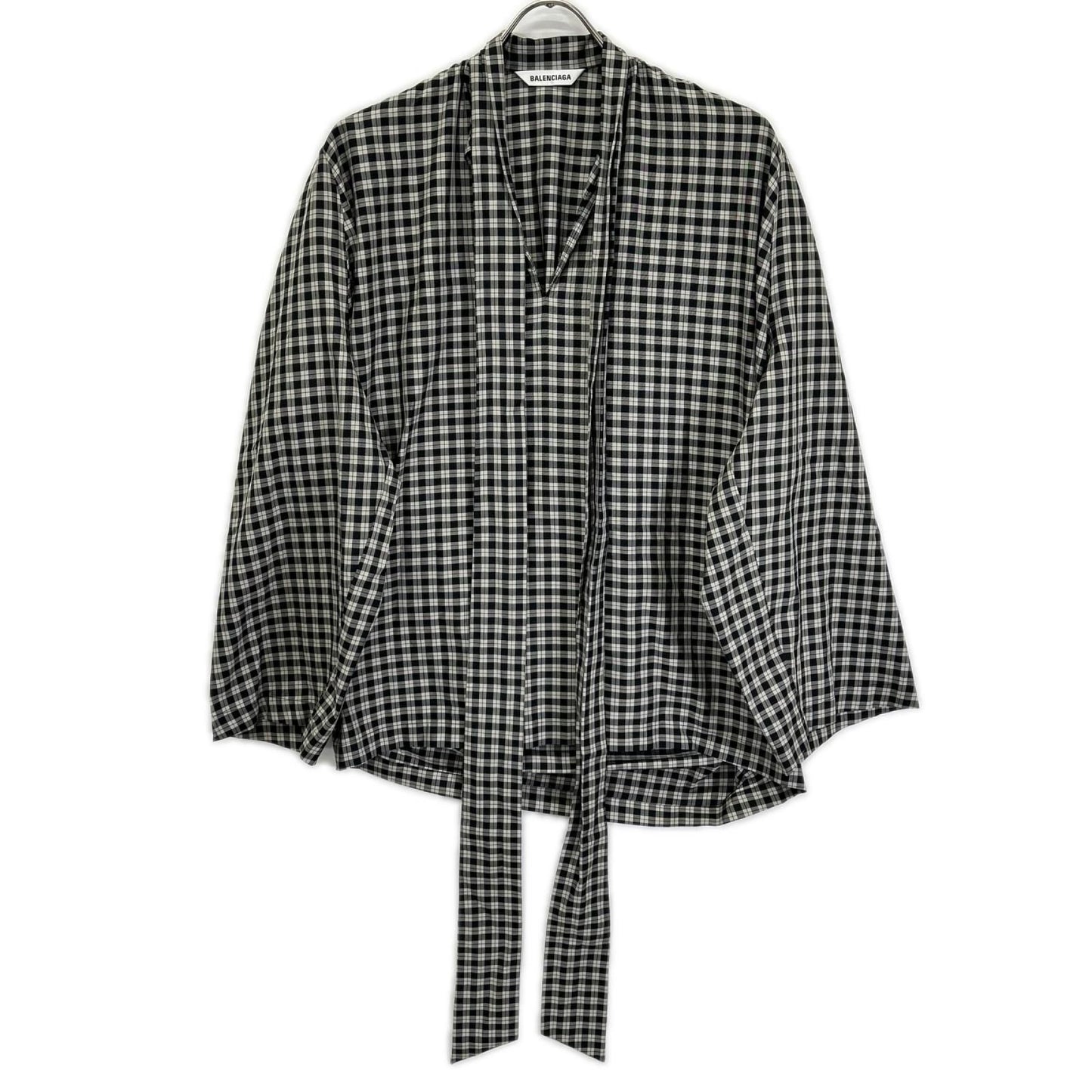 Balenciaga Check Bow Tie Long Sleeve Shirt 32