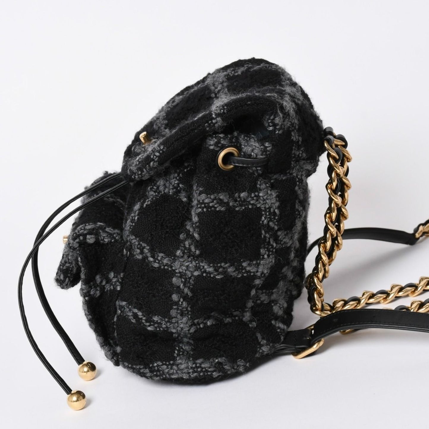 Chanel Tweed Dumas Backpack Base CC Logo Black Gray — view 4