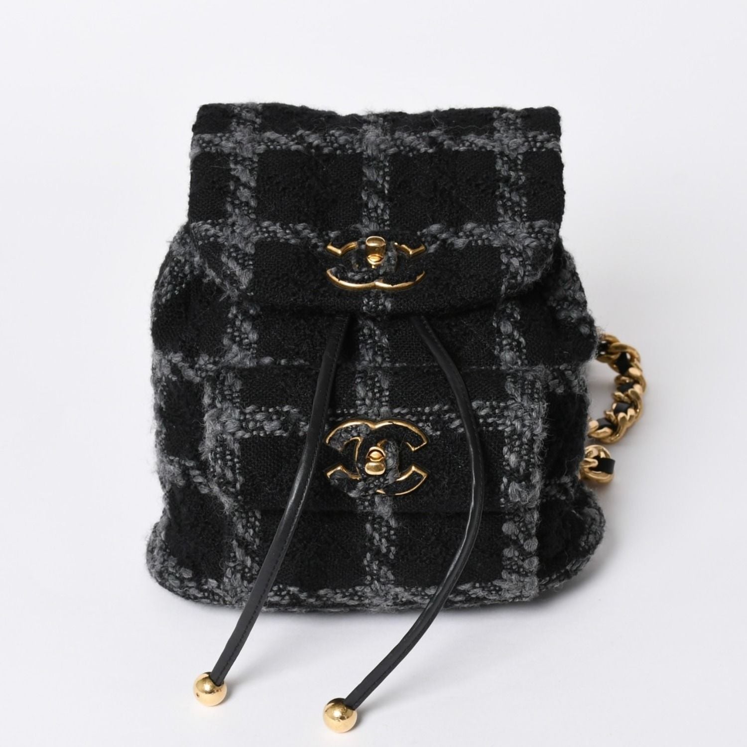 Chanel Tweed Dumas Backpack Base CC Logo Black Gray