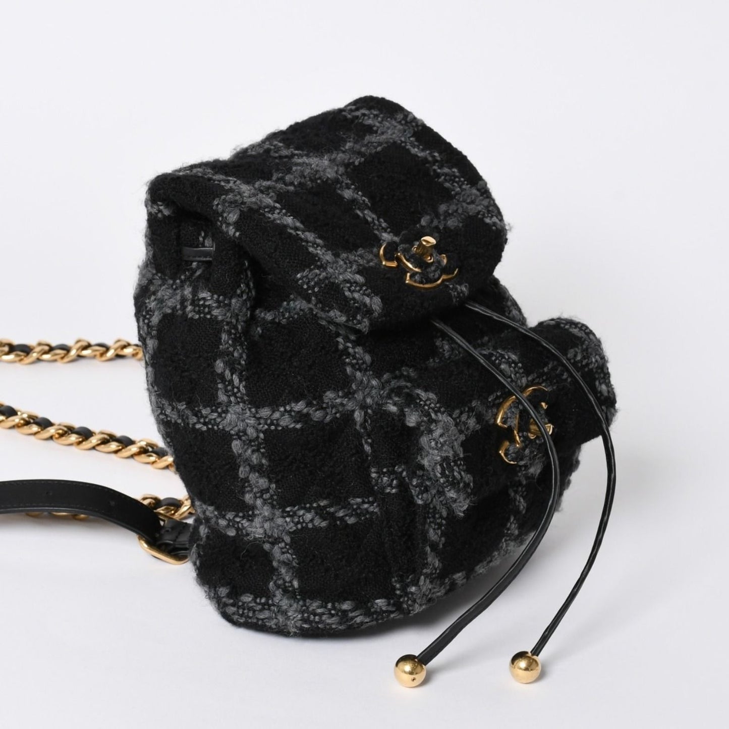Chanel Tweed Dumas Backpack Base CC Logo Black Gray — view 3
