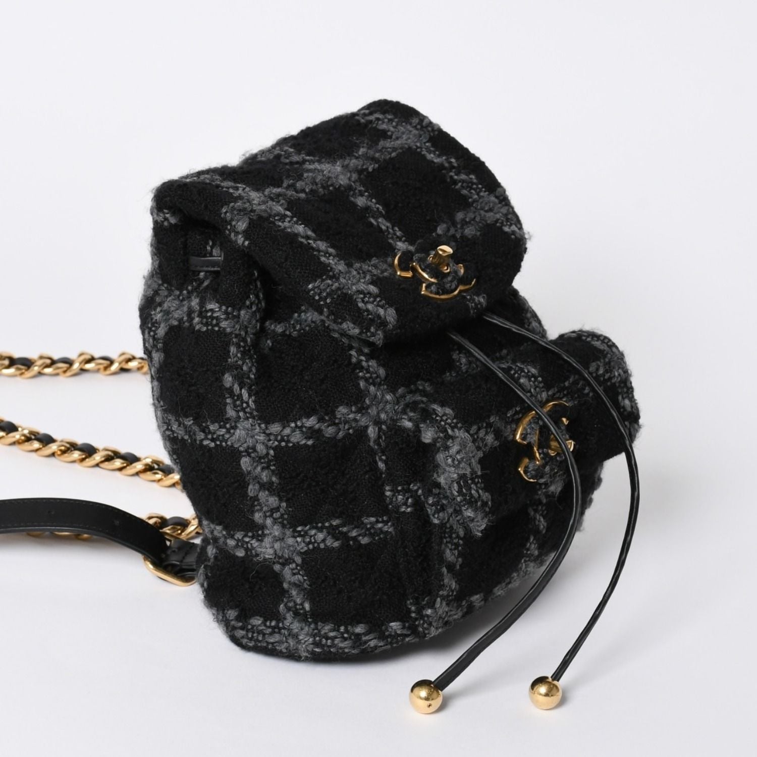 Chanel Tweed Dumas Backpack Base CC Logo Black Gray — view 3