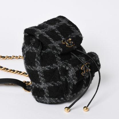 Chanel Tweed Dumas Backpack Base CC Logo Black Gray — view 3