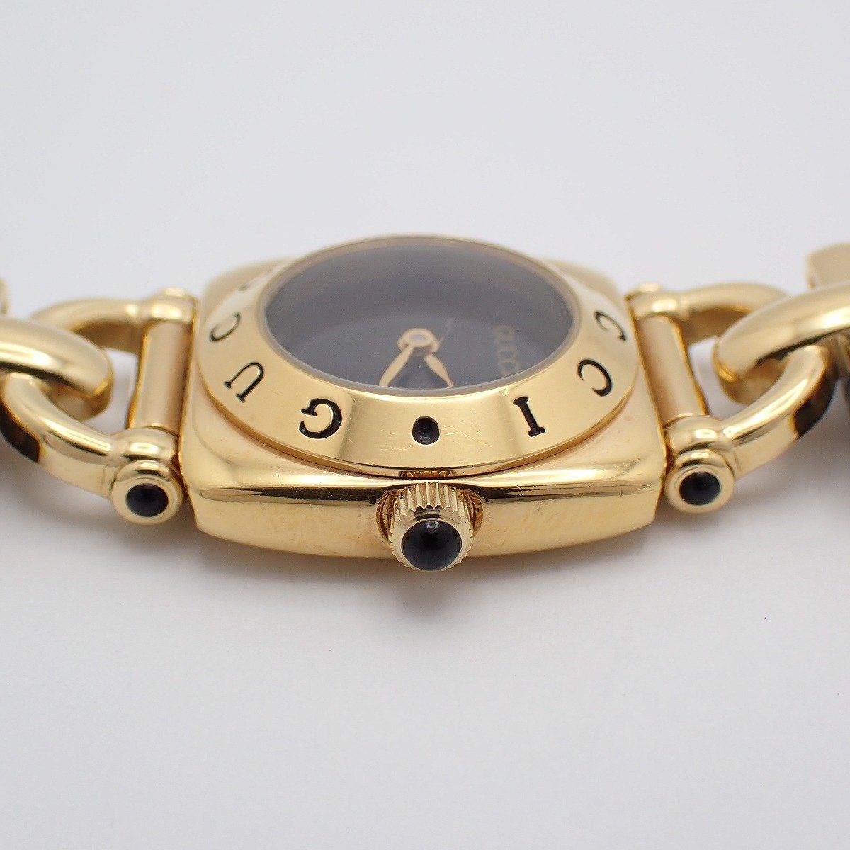 Gucci Quartz Watch Gold Black Dial Leather Strap — view 7