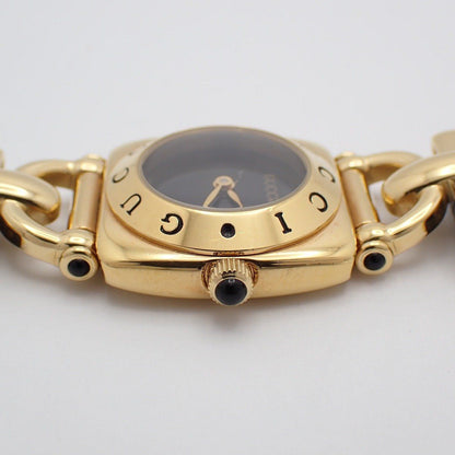 Gucci Quartz Watch Gold Black Dial Leather Strap — view 7