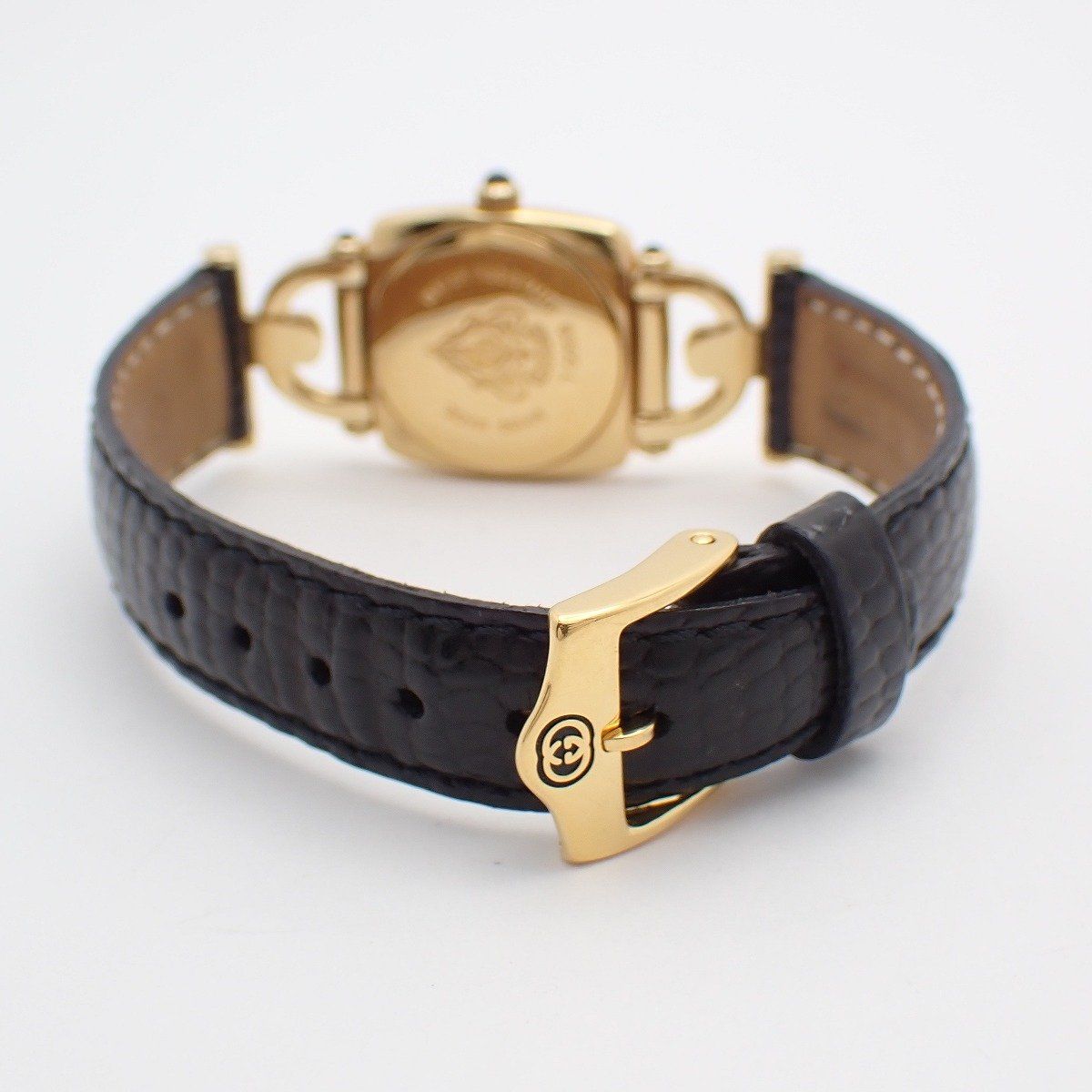 Gucci Quartz Watch Gold Black Dial Leather Strap — view 3