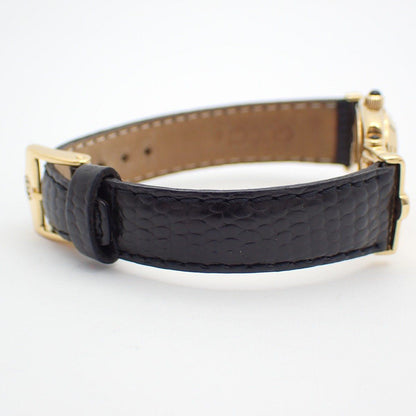Gucci Quartz Watch Gold Black Dial Leather Strap — view 4