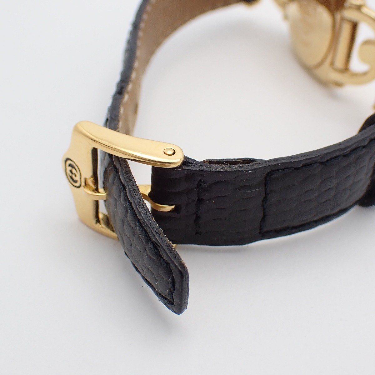 Gucci Quartz Watch Gold Black Dial Leather Strap — view 5