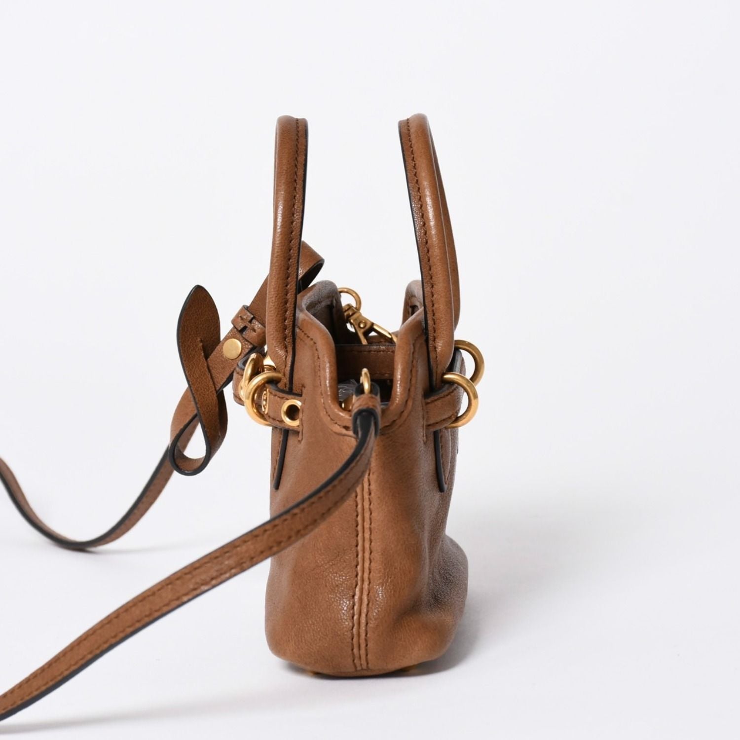 Miu Miu Aventure Micro Top Handle Bag Nappa Leather Brown Gold — view 4