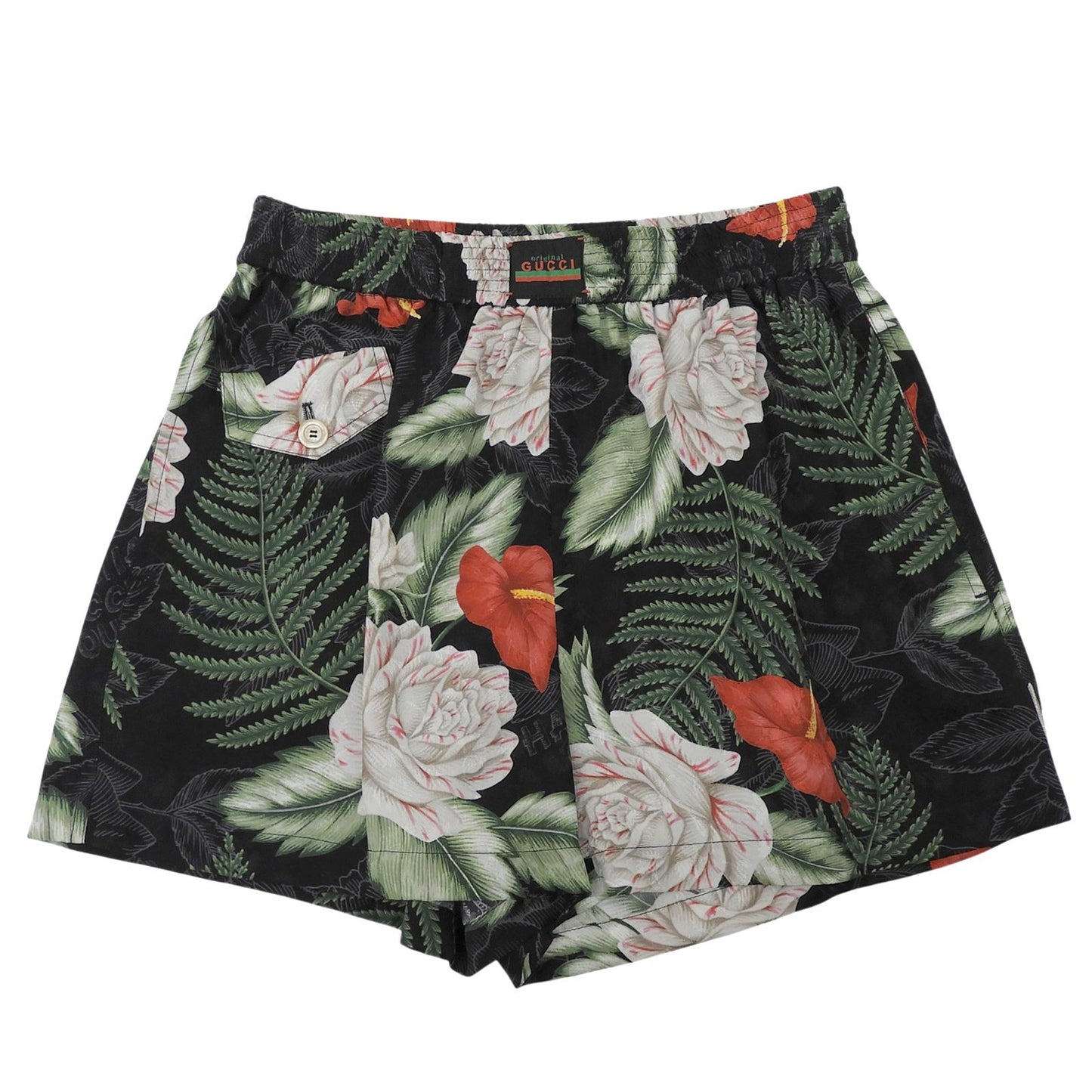 Gucci Silk 100% Logo Button Hawaiian Print Shorts Multi 36