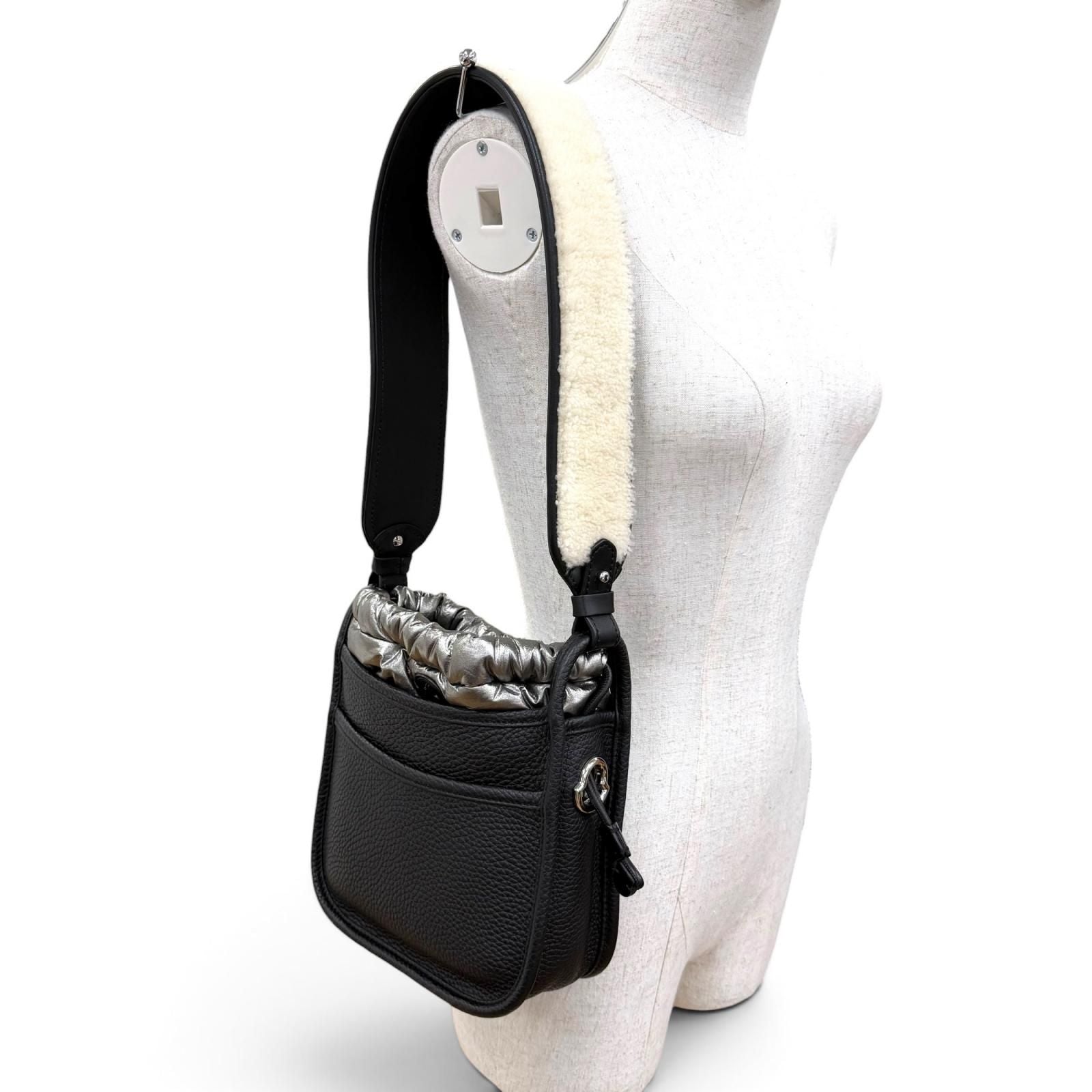 Moncler Lanier PM Shoulder Bag Logo Patch Fleece Leather Black — view 3