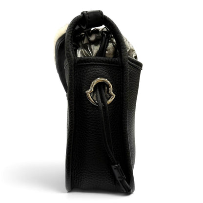 Moncler Lanier PM Shoulder Bag Logo Patch Fleece Leather Black — view 5