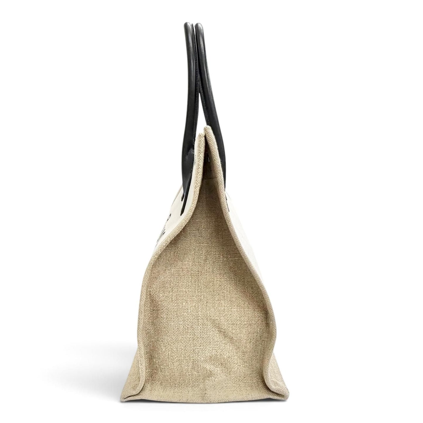 Saint Laurent Paris Canvas Leather Rive Gauche Logo Large Shape Tote Bag Beige — view 4