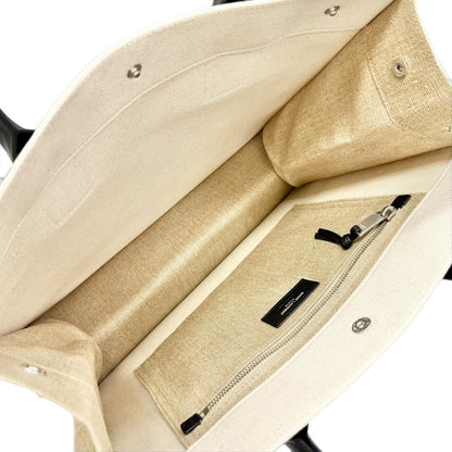 Saint Laurent Paris Canvas Leather Rive Gauche Logo Large Shape Tote Bag Beige — view 6