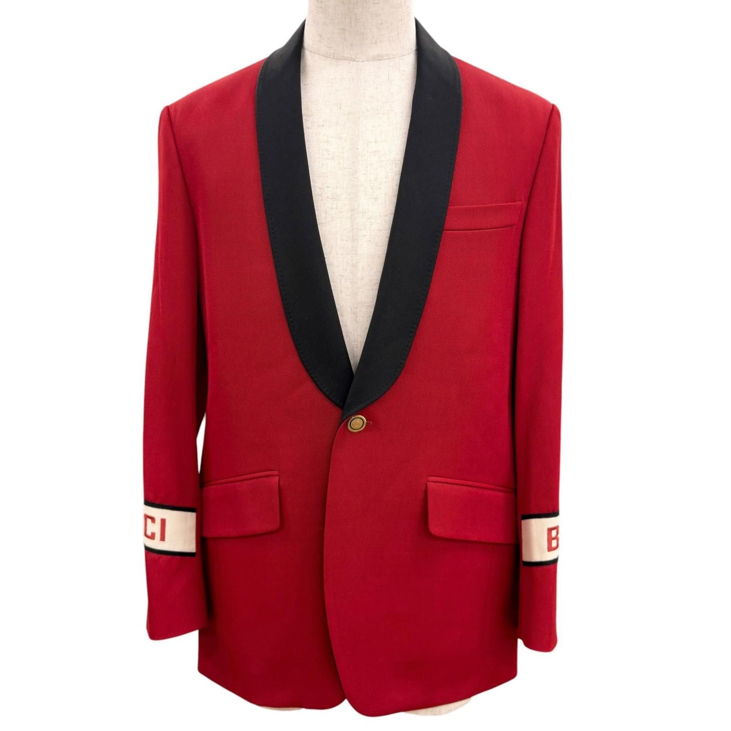 Gucci Wool 100% Color Block Single Breasted Tailored Jacket Red Black 44