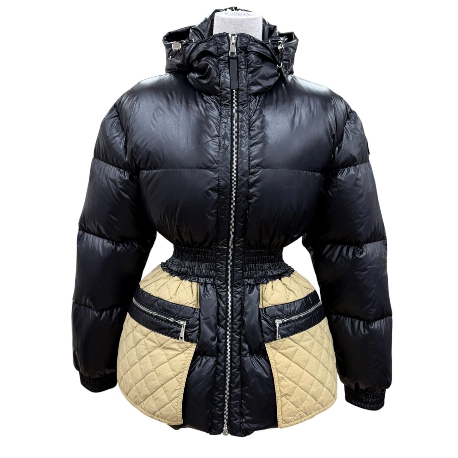 Moncler Genius 2 Patricia Logo Patch Hooded Down Coat Black Beige 00