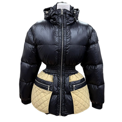 Moncler Genius 2 Patricia Logo Patch Hooded Down Coat Black Beige 00