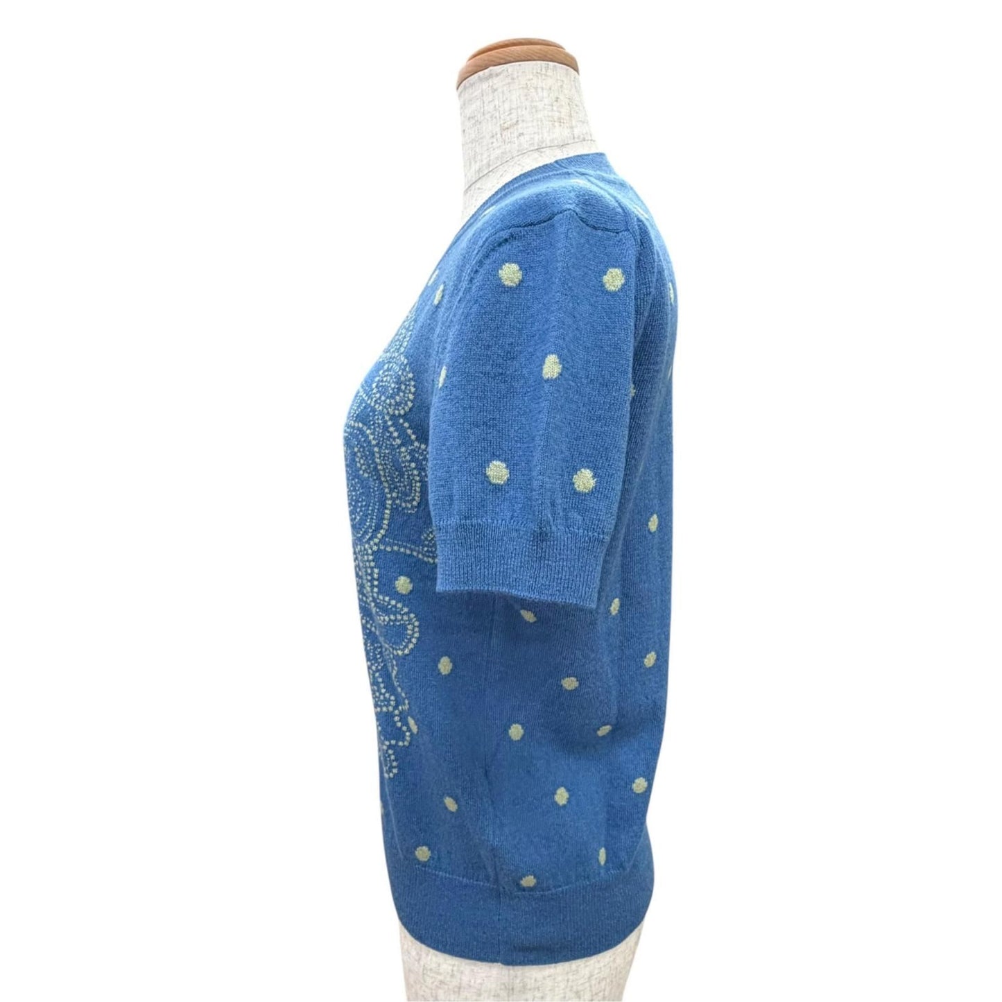 Hermes Brides de Gala Cashmere Cotton Short Sleeve Knit Blue Sweater 38 — view 3