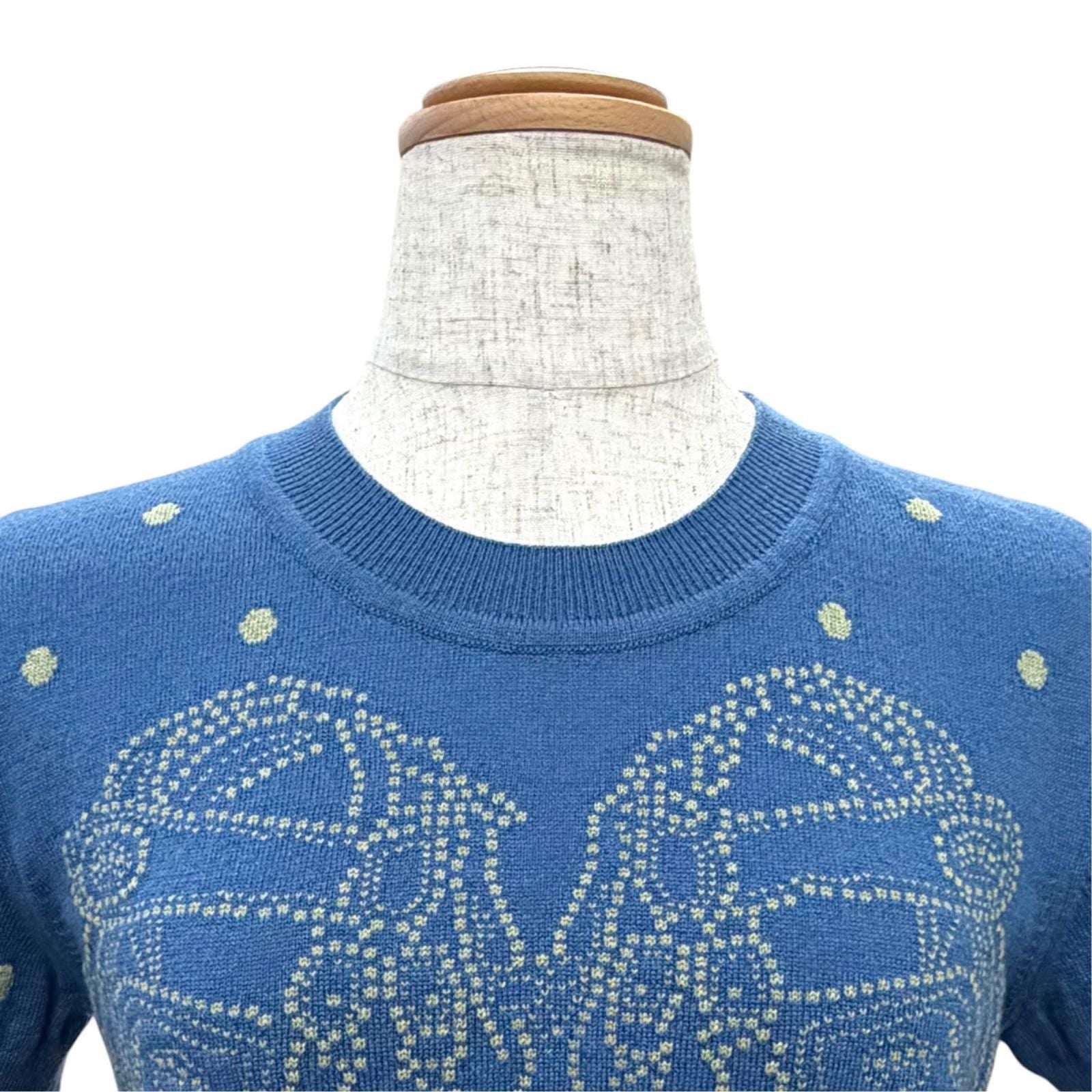 Hermes Brides de Gala Cashmere Cotton Short Sleeve Knit Blue Sweater 38 — view 2