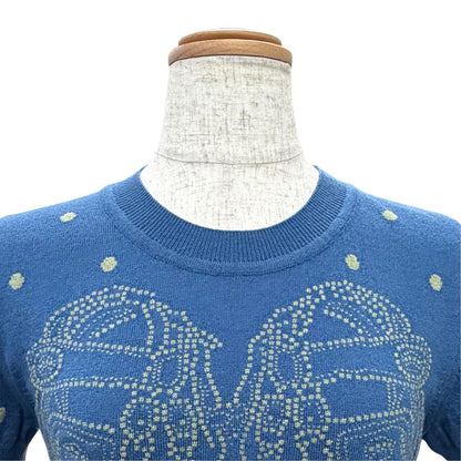 Hermes Brides de Gala Cashmere Cotton Short Sleeve Knit Blue Sweater 38 — view 2