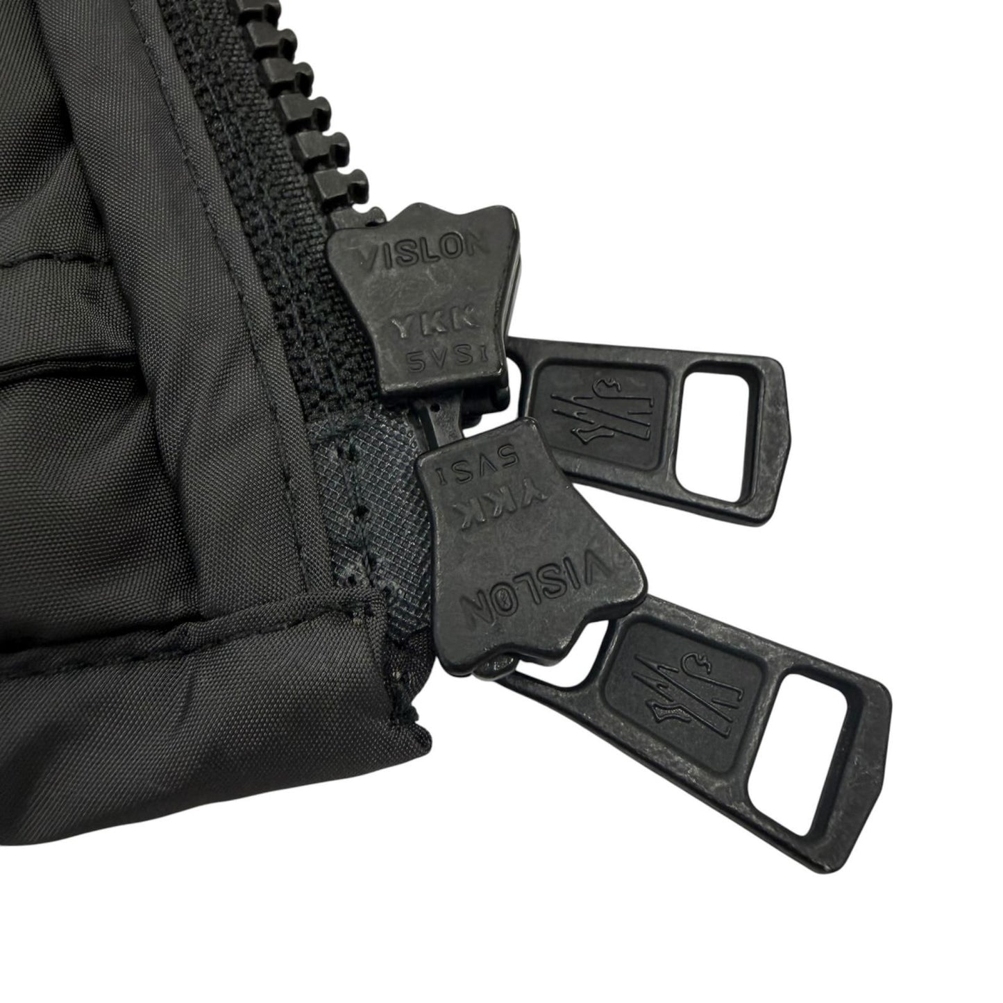 Moncler Gondry Plaid Leather Logo Patch Nylon Trim Hooded Zipup Down Jacket Gray — view 7