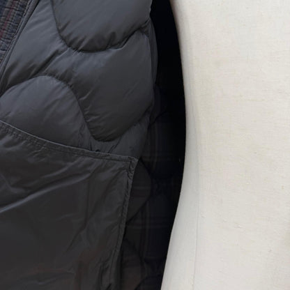 Moncler Gondry Plaid Leather Logo Patch Nylon Trim Hooded Zipup Down Jacket Gray — view 5