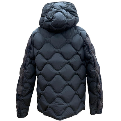 Moncler Gondry Plaid Leather Logo Patch Nylon Trim Hooded Zipup Down Jacket Gray — view 4