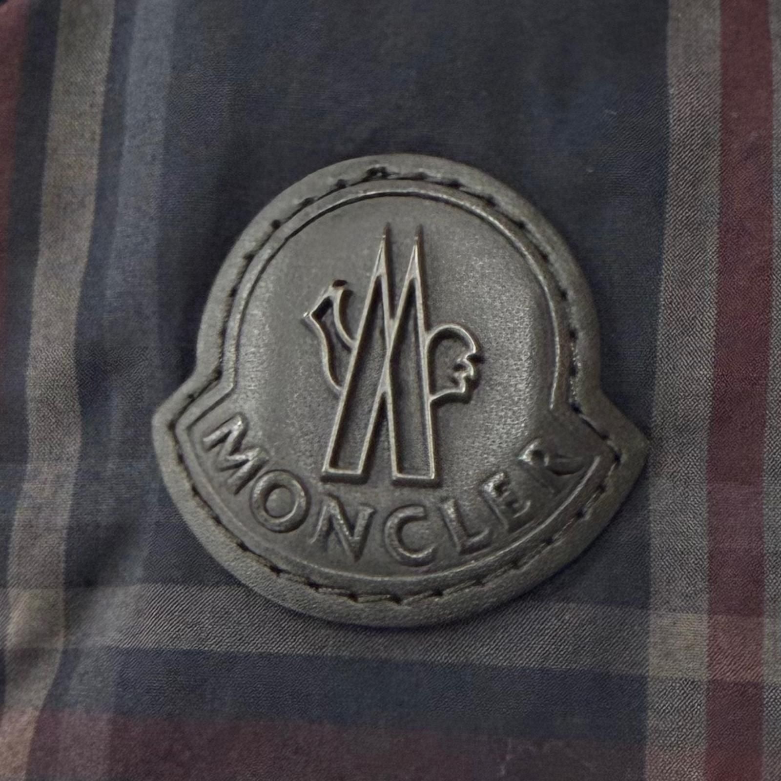 Moncler Gondry Plaid Leather Logo Patch Nylon Trim Hooded Zipup Down Jacket Gray — view 6