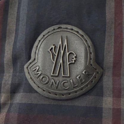 Moncler Gondry Plaid Leather Logo Patch Nylon Trim Hooded Zipup Down Jacket Gray — view 6