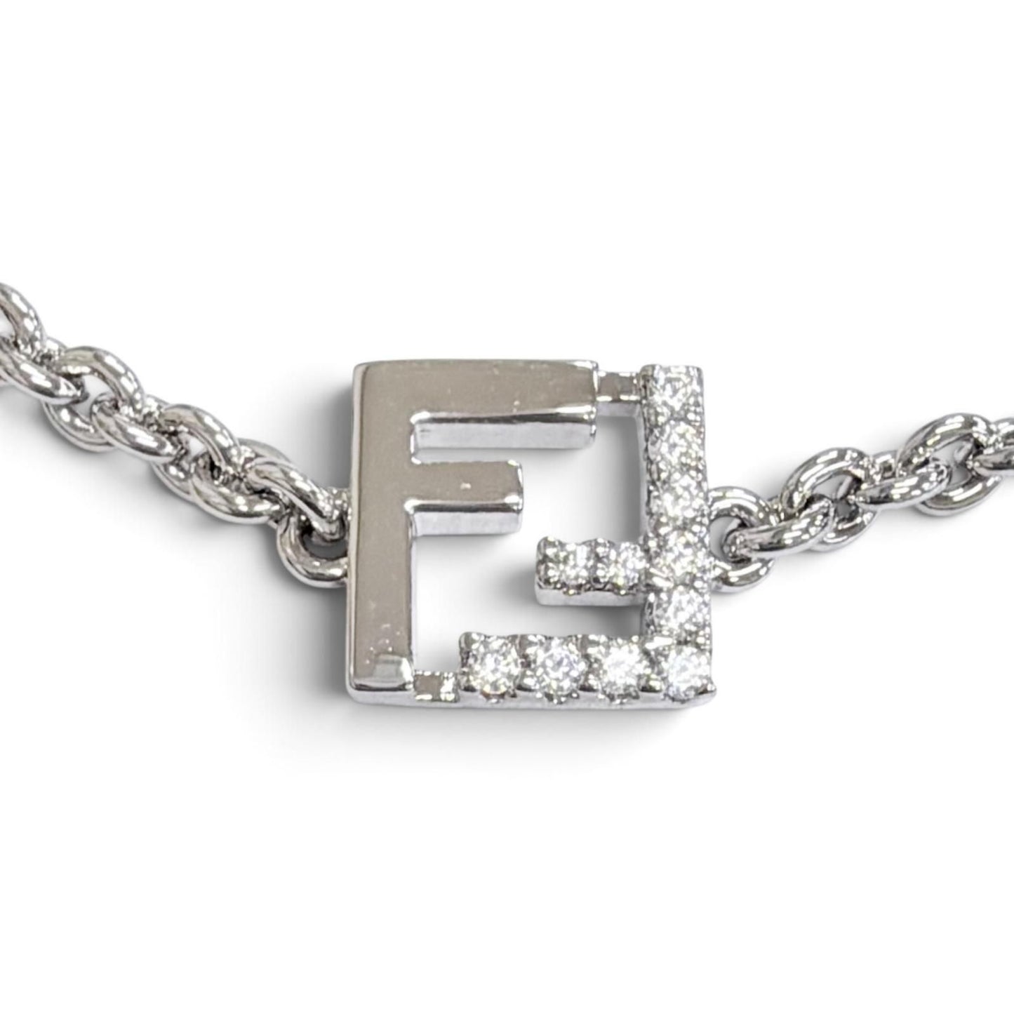 Fendi Forever FF Logo Crystal Chain Bracelet Silver — view 4