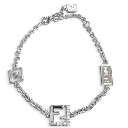 Fendi Forever FF Logo Crystal Chain Bracelet Silver