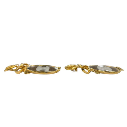 Chanel Vintage Metal CC Logo Ribbon Mirror Earrings Gold — view 3