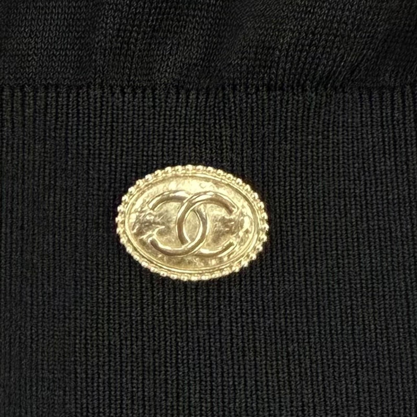 Chanel CC Logo Button Long Sleeve Knit Top Black Sweater 36 — view 5