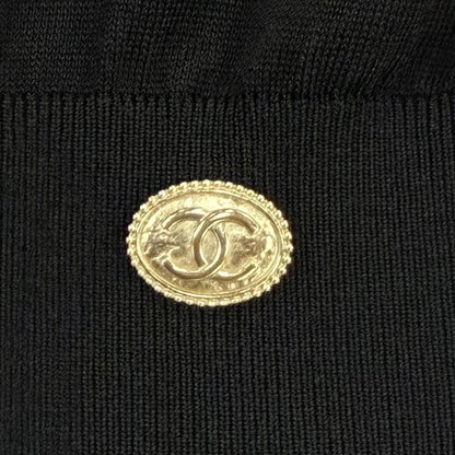 Chanel CC Logo Button Long Sleeve Knit Top Black Sweater 36 — view 5