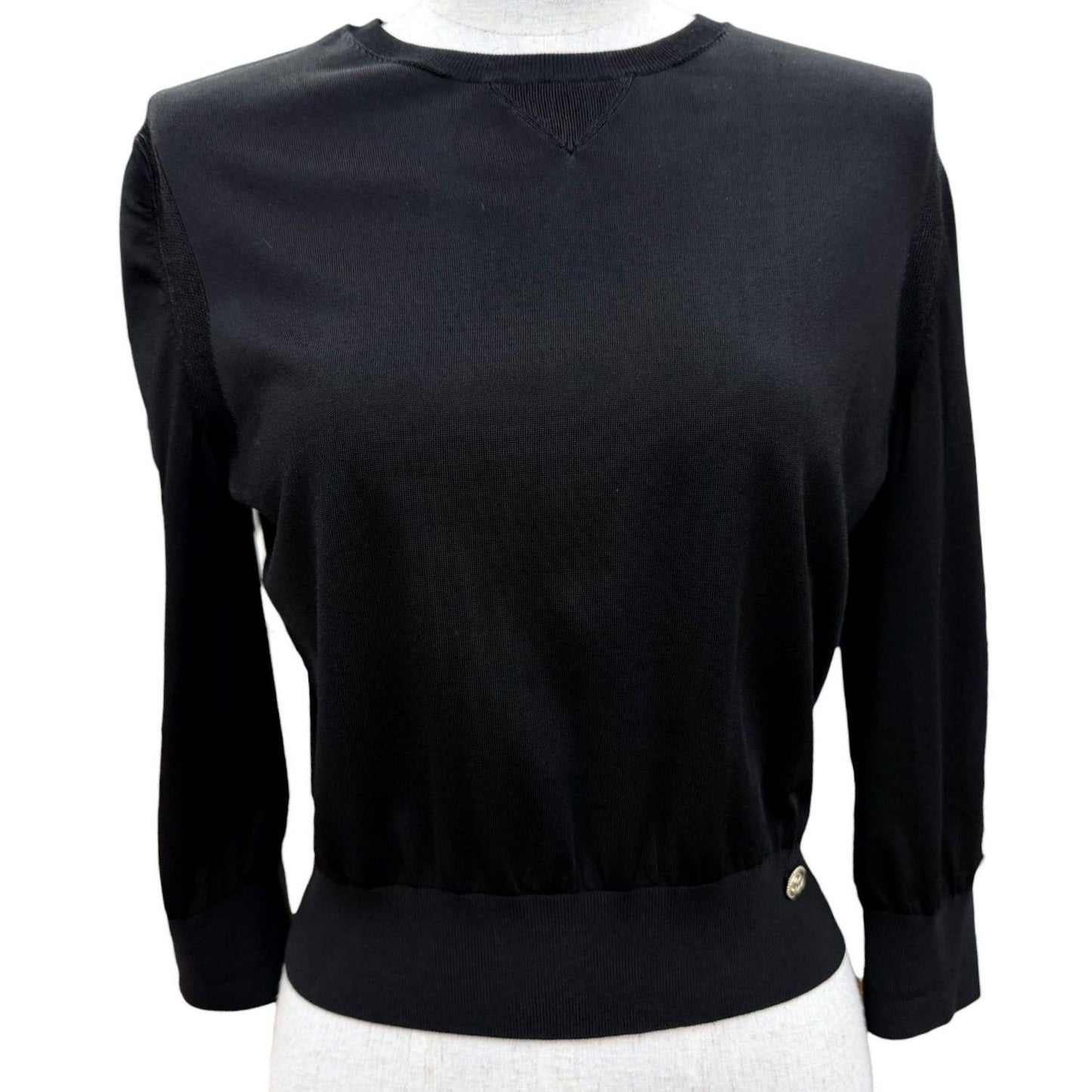 Chanel CC Logo Button Long Sleeve Knit Top Black Sweater 36