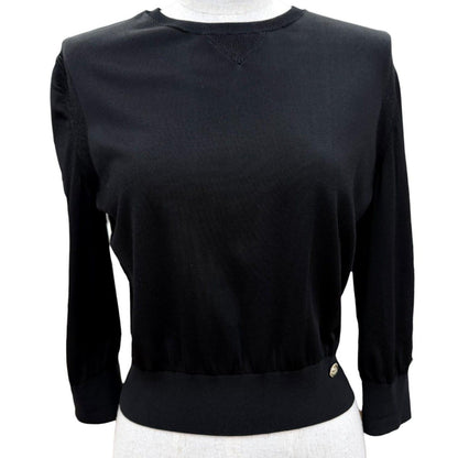 Chanel CC Logo Button Long Sleeve Knit Top Black Sweater 36