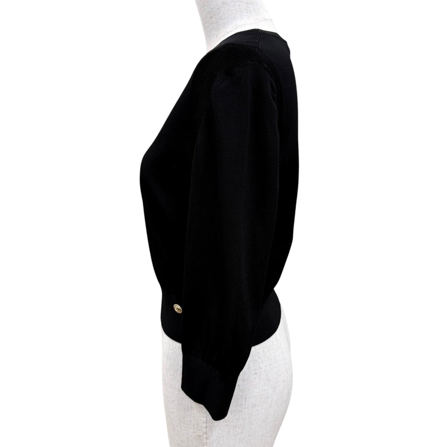 Chanel CC Logo Button Long Sleeve Knit Top Black Sweater 36 — view 3