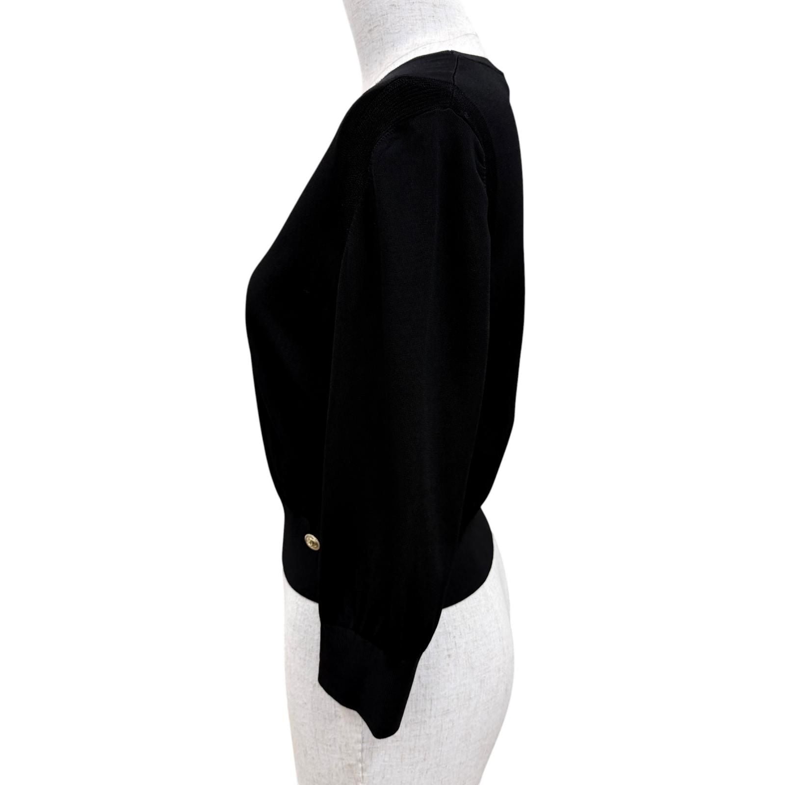 Chanel CC Logo Button Long Sleeve Knit Top Black Sweater 36 — view 3