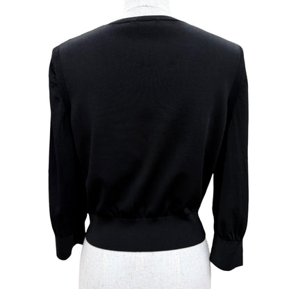 Chanel CC Logo Button Long Sleeve Knit Top Black Sweater 36 — view 4