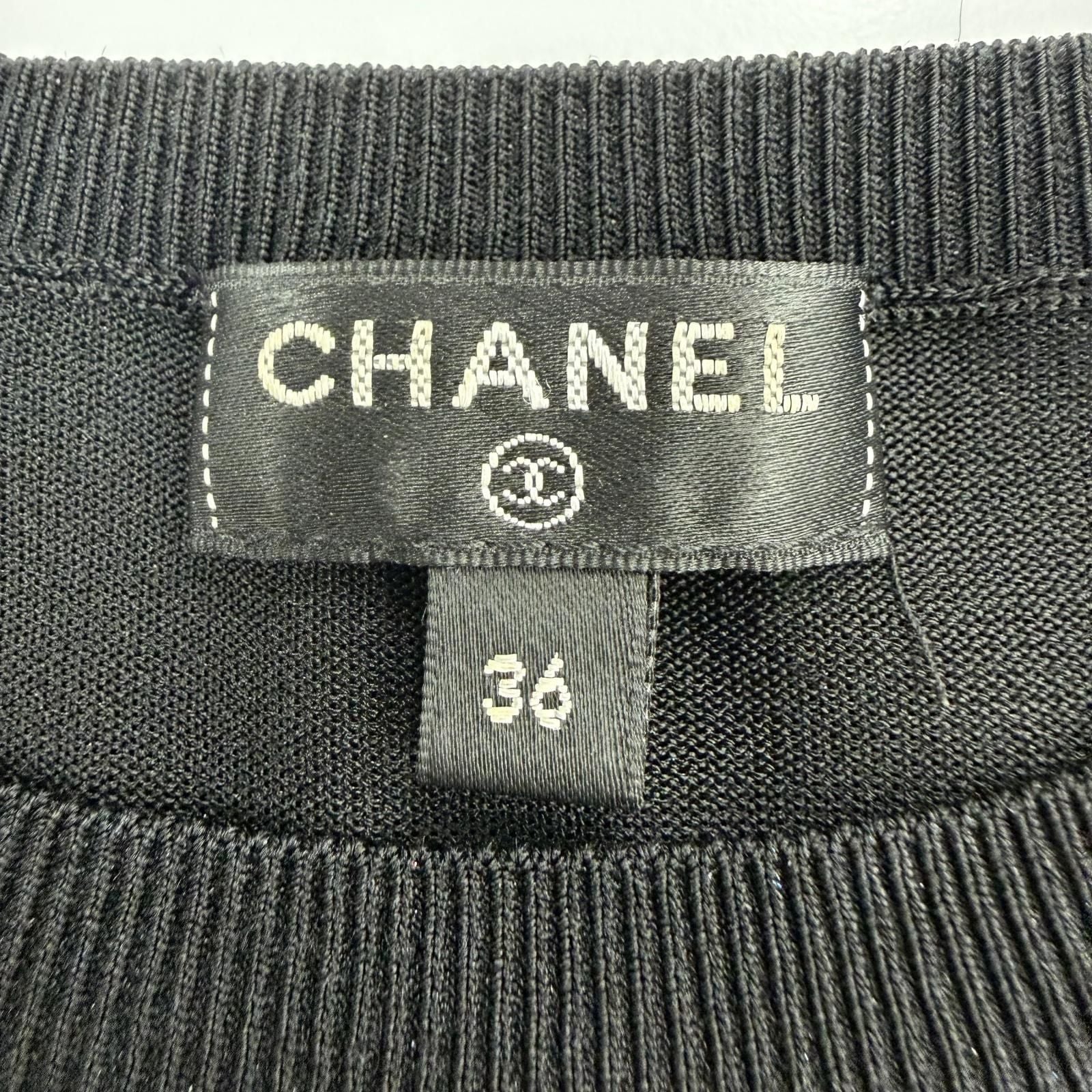 Chanel CC Logo Button Long Sleeve Knit Top Black Sweater 36 — view 6