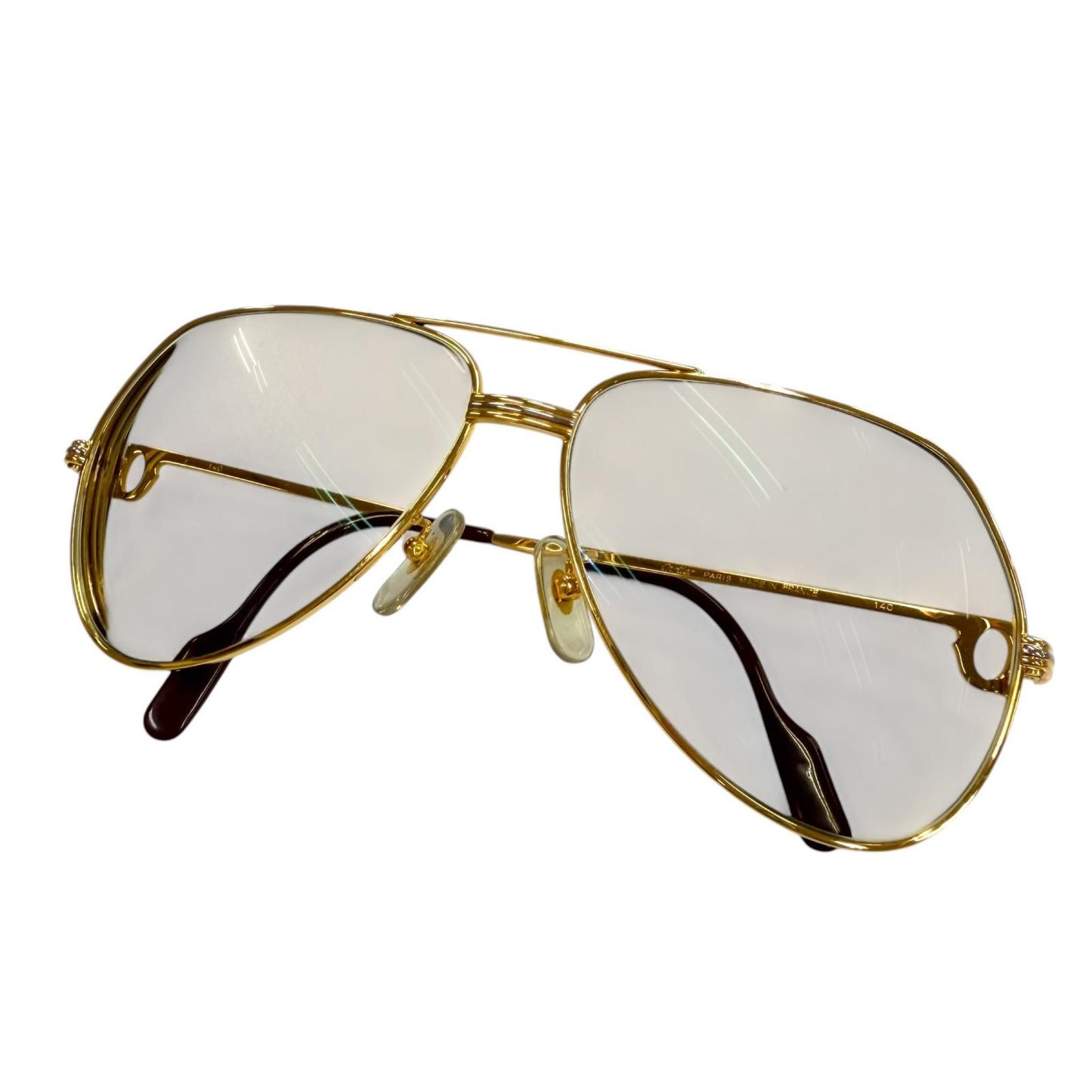 Cartier Vintage Two Bridge Teardrop Logo Eyewear Sunglasses Gold Prescription