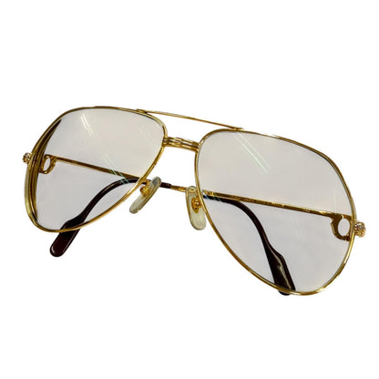 Cartier Vintage Two Bridge Teardrop Logo Eyewear Sunglasses Gold Prescription